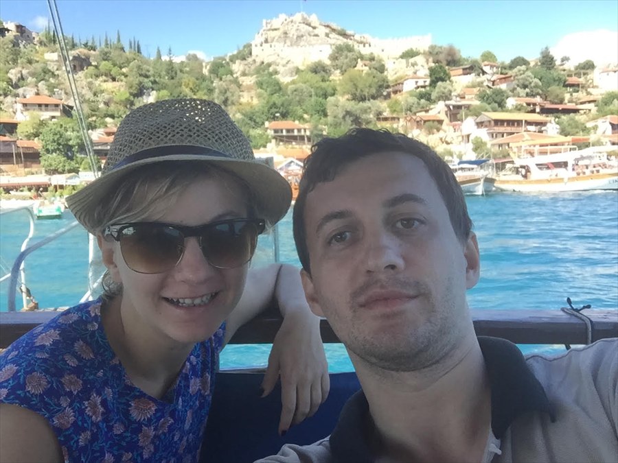 Levent Kutlu with his sister on a boat in Kaş, Antalya