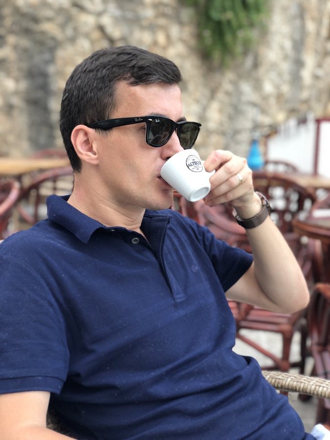 Levent Kutlu enjoying coffee during personal travel