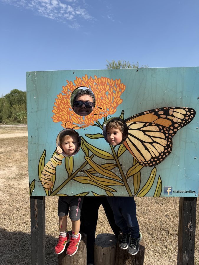 Levent Kutlu of UTRGV with his two children during a butterfly-center family outing